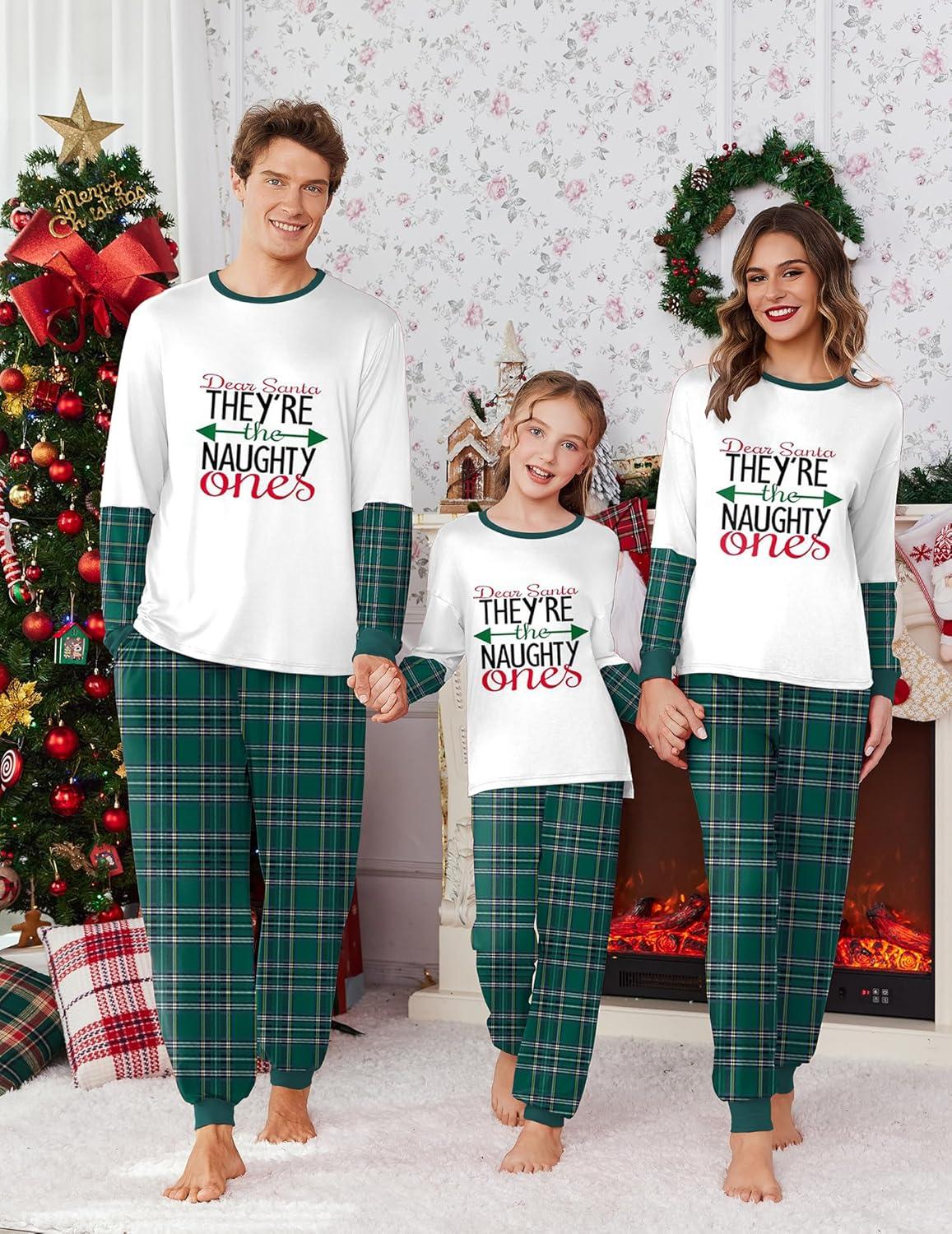 imageEkouaer Family Christmas Pajamas Matching Sets Soft Long Sleeve Couple Pjs Xmas Sleepwear Holiday Lounge SetGreen Letter