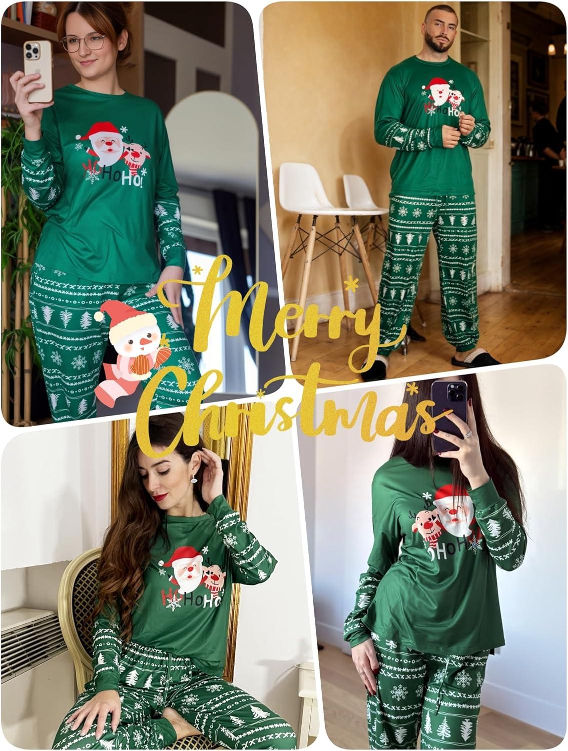 imageEkouaer Family Christmas Pajamas Matching Sets Soft Long Sleeve Couple Pjs Xmas Sleepwear Holiday Lounge SetGreen White Santa