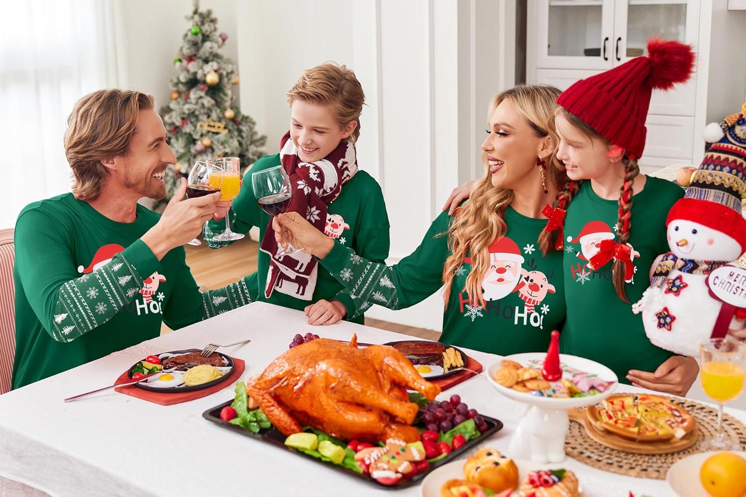 imageEkouaer Family Christmas Pajamas Matching Sets Soft Long Sleeve Couple Pjs Xmas Sleepwear Holiday Lounge SetGreen White Santa