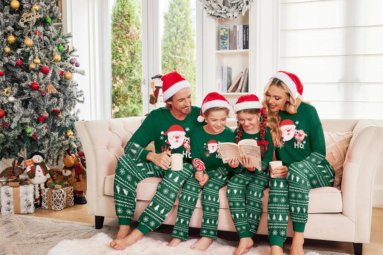 imageEkouaer Family Christmas Pajamas Matching Sets Soft Long Sleeve Couple Pjs Xmas Sleepwear Holiday Lounge SetGreen White Santa