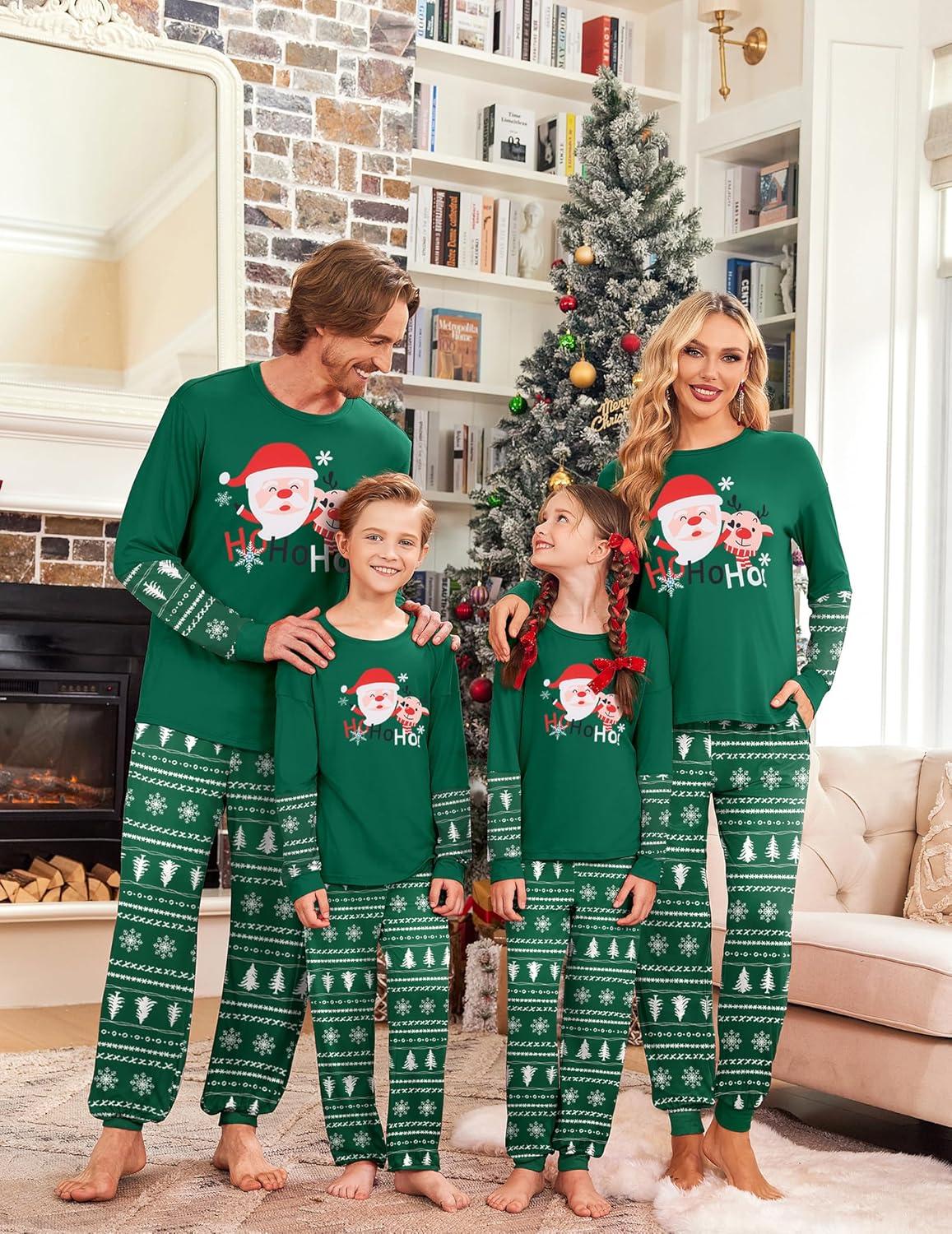 imageEkouaer Family Christmas Pajamas Matching Sets Soft Long Sleeve Couple Pjs Xmas Sleepwear Holiday Lounge SetGreen White Santa