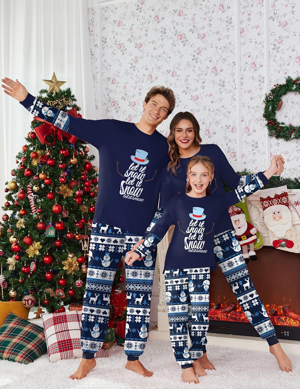 imageEkouaer Family Christmas Pajamas Matching Sets Soft Long Sleeve Couple Pjs Xmas Sleepwear Holiday Lounge SetNavy Blue