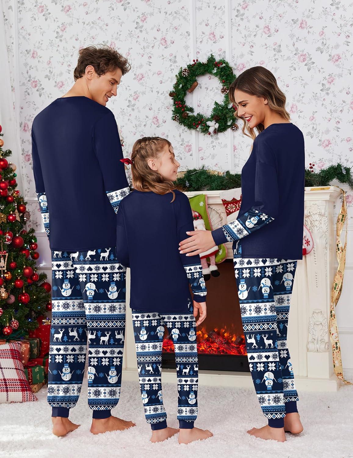 imageEkouaer Family Christmas Pajamas Matching Sets Soft Long Sleeve Couple Pjs Xmas Sleepwear Holiday Lounge SetNavy Blue
