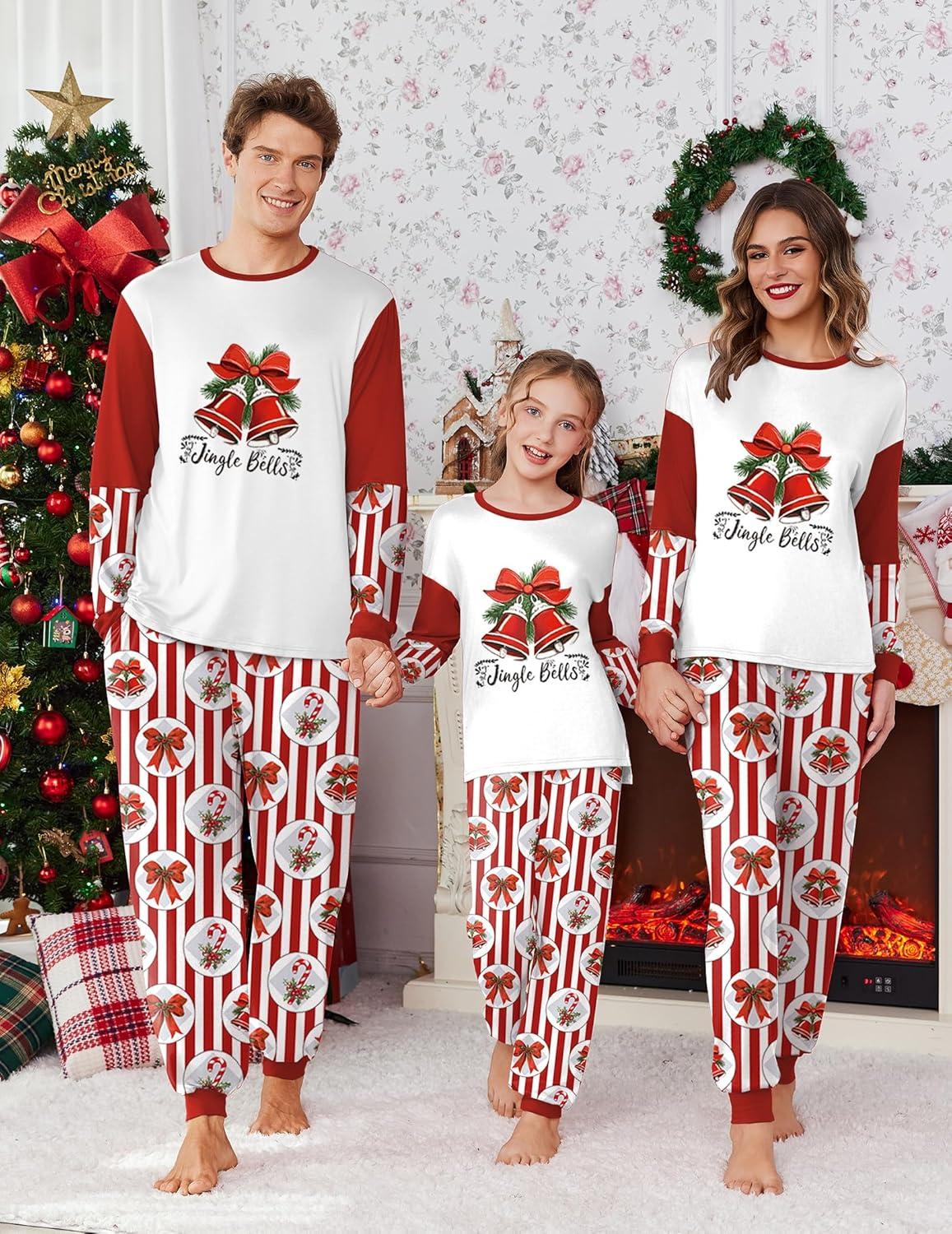imageEkouaer Family Christmas Pajamas Matching Sets Soft Long Sleeve Couple Pjs Xmas Sleepwear Holiday Lounge SetRed Striped