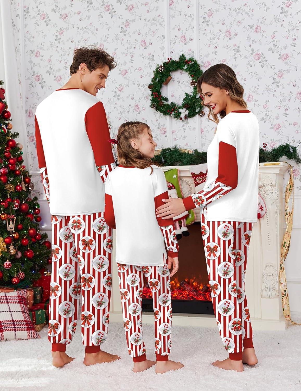 imageEkouaer Family Christmas Pajamas Matching Sets Soft Long Sleeve Couple Pjs Xmas Sleepwear Holiday Lounge SetRed Striped