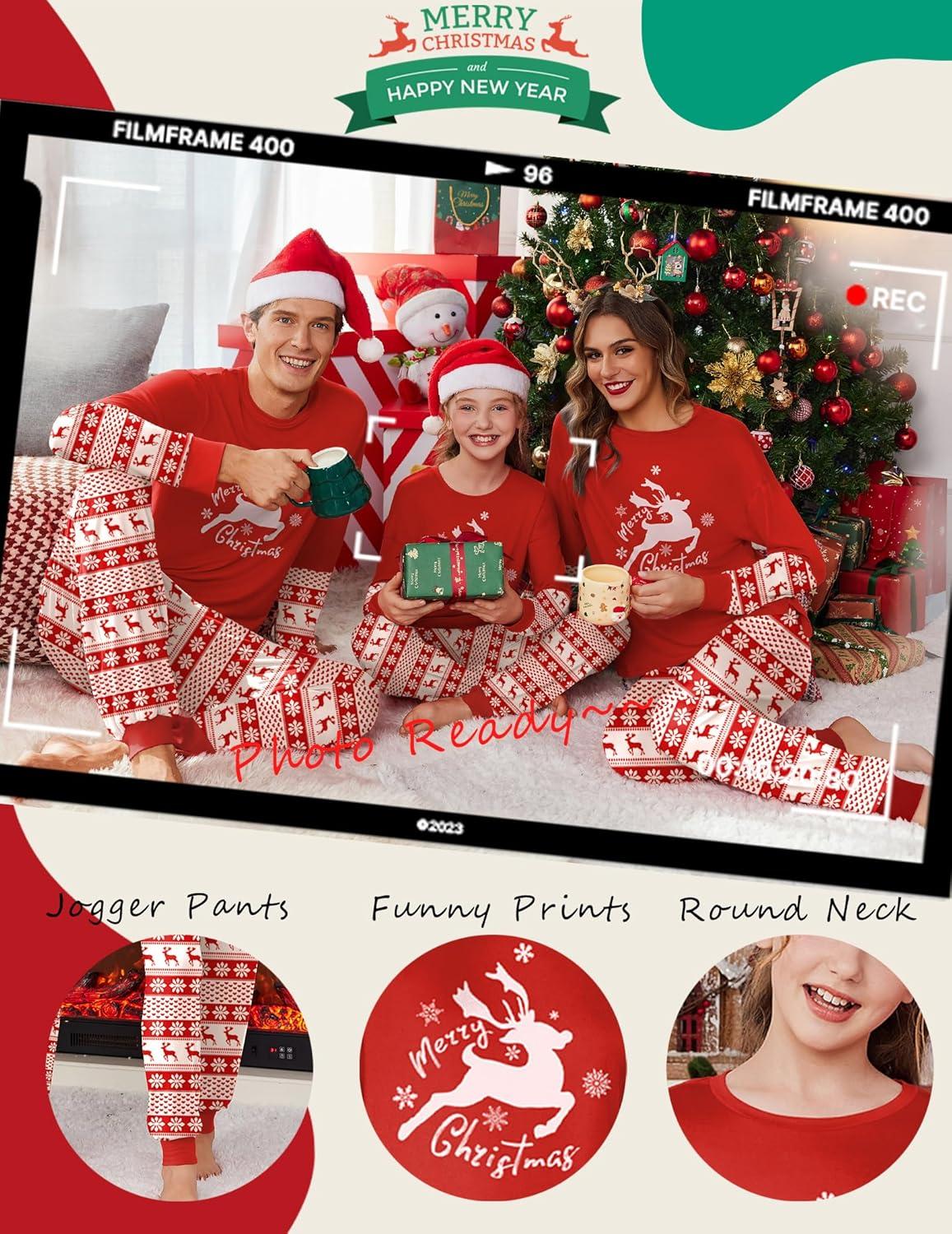 imageEkouaer Family Christmas Pajamas Matching Sets Soft Long Sleeve Couple Pjs Xmas Sleepwear Holiday Lounge SetRed White Reindeer