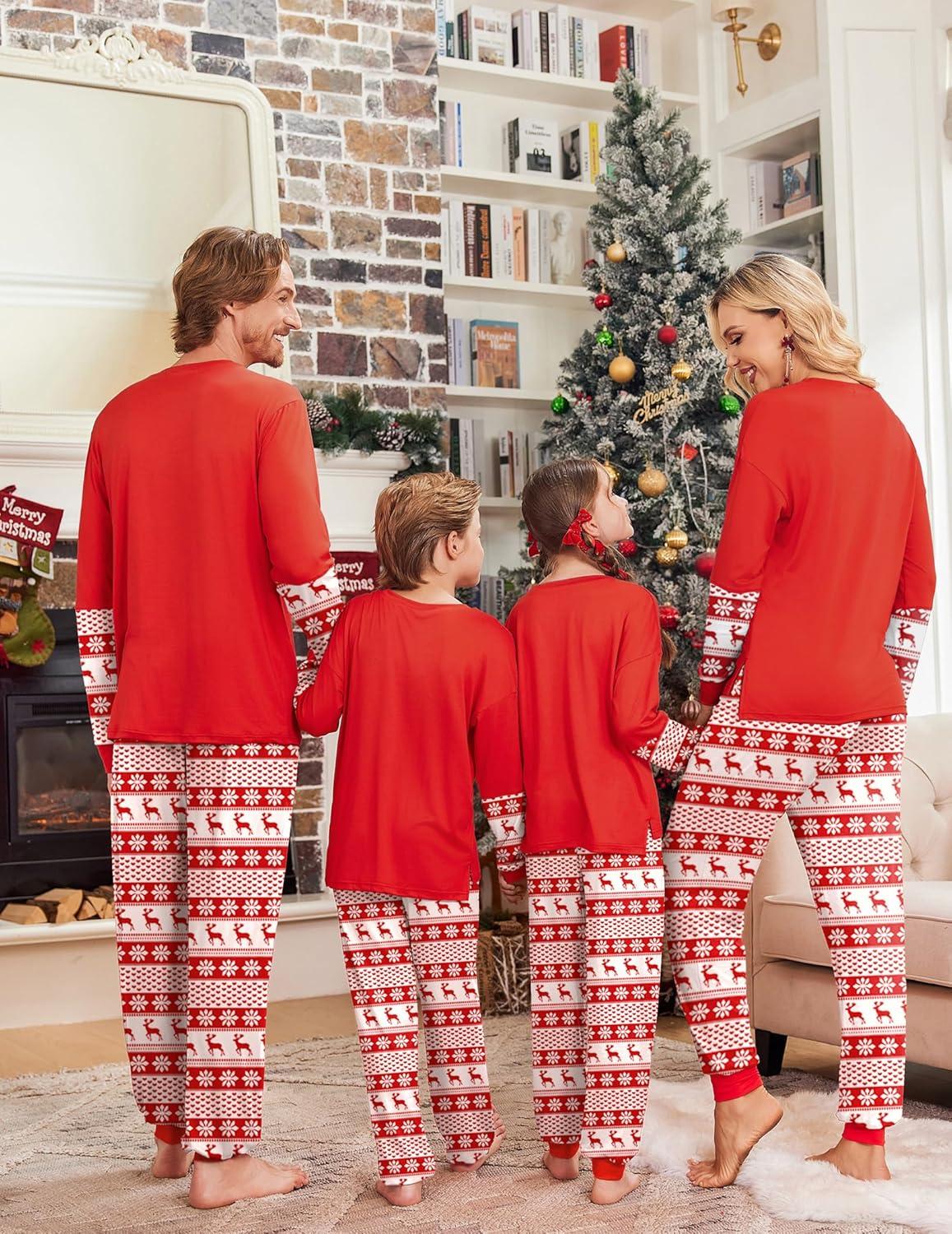 imageEkouaer Family Christmas Pajamas Matching Sets Soft Long Sleeve Couple Pjs Xmas Sleepwear Holiday Lounge SetRed White Reindeer
