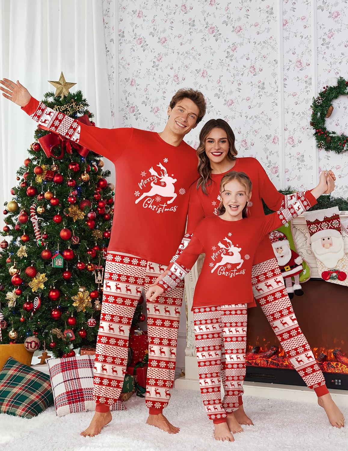 imageEkouaer Family Christmas Pajamas Matching Sets Soft Long Sleeve Couple Pjs Xmas Sleepwear Holiday Lounge SetRed White Reindeer