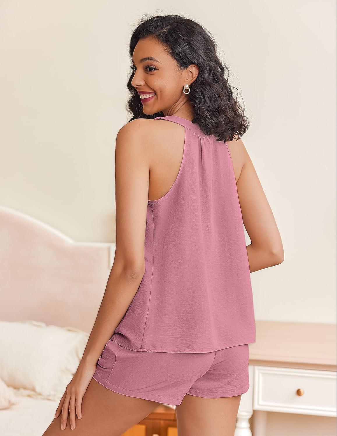 imageEkouaer Lounge Sets for Women 2 Piece Summer Pajamas Tank Top Shorts Set Comfy Loungewear Cute Beach Vacation OutfitsDusty Pink