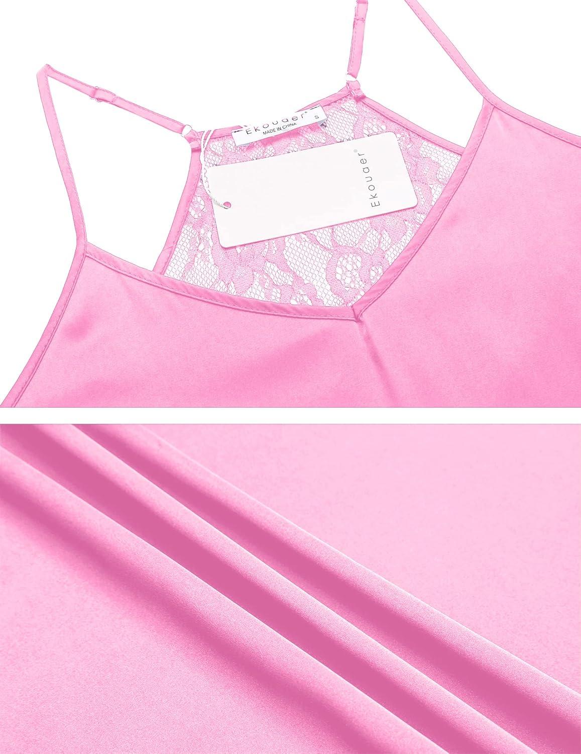 imageEkouaer Satin Pajamas Women Lace Sleepwear Lingerie Cami Shorts Set Nightwear XSXXLHot Pink