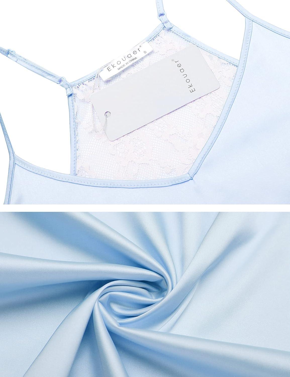imageEkouaer Satin Pajamas Women Lace Sleepwear Lingerie Cami Shorts Set Nightwear XSXXLLight Blue