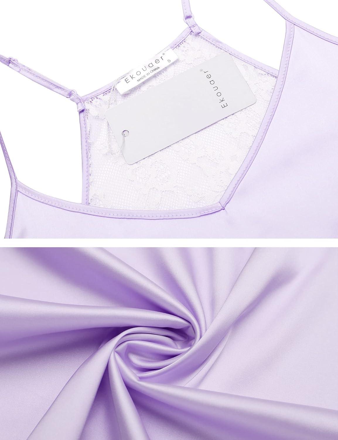 imageEkouaer Satin Pajamas Women Lace Sleepwear Lingerie Cami Shorts Set Nightwear XSXXLLight Purple