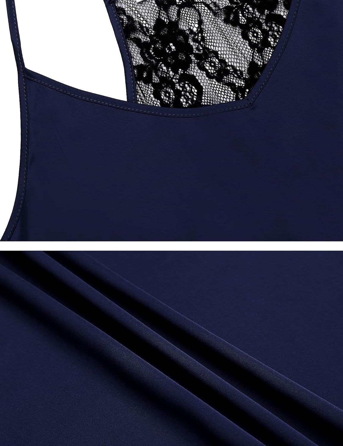 imageEkouaer Satin Pajamas Women Lace Sleepwear Lingerie Cami Shorts Set Nightwear XSXXLNavy Blue