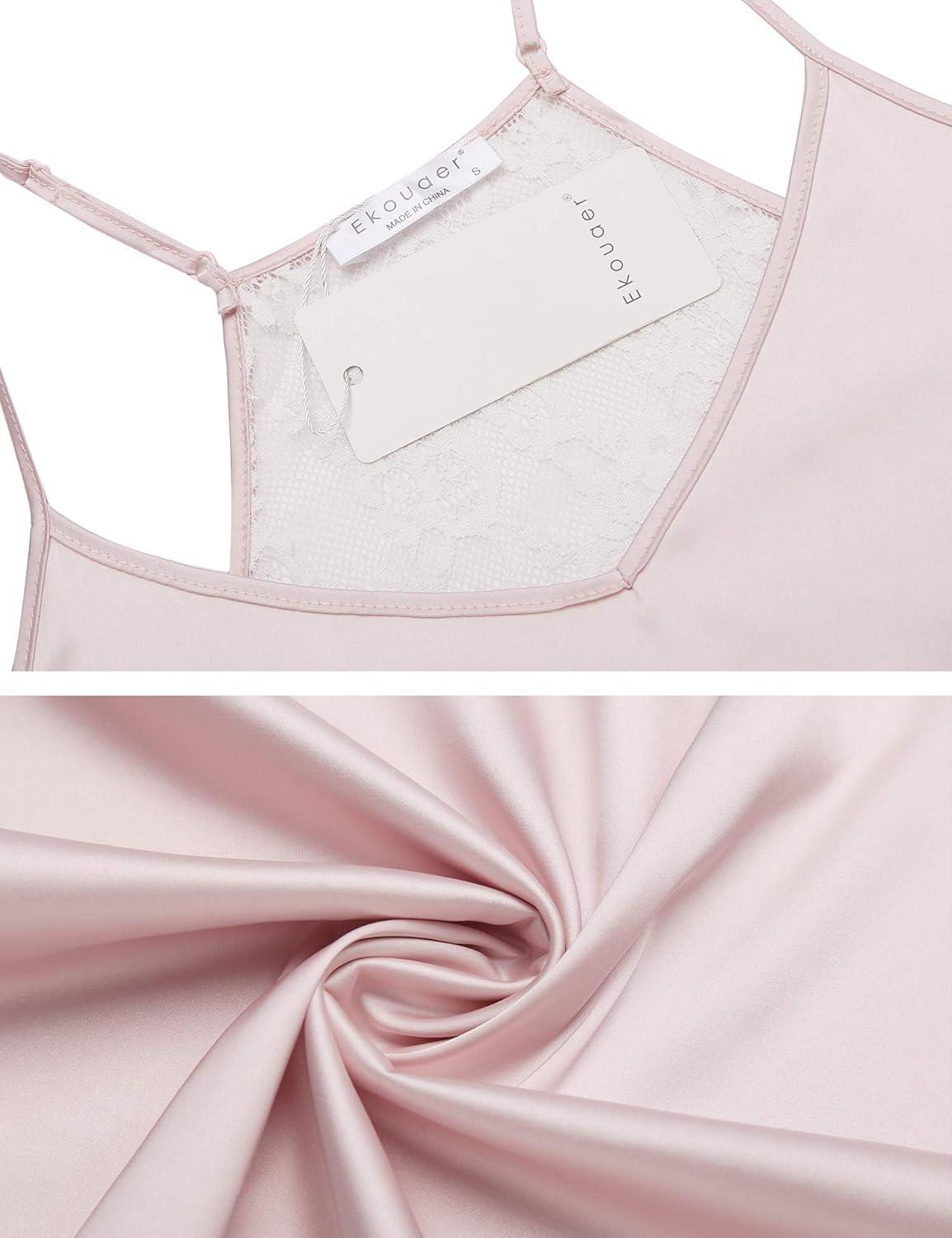 imageEkouaer Satin Pajamas Women Lace Sleepwear Lingerie Cami Shorts Set Nightwear XSXXLPink