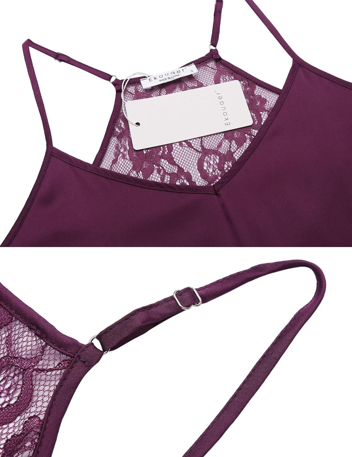 imageEkouaer Satin Pajamas Women Lace Sleepwear Lingerie Cami Shorts Set Nightwear XSXXLPurple