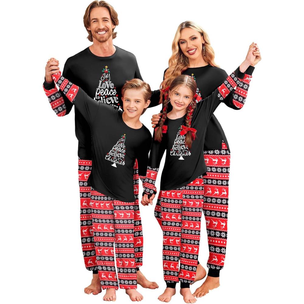 imageEkouaer Family Christmas Pajamas Matching Sets Soft Long Sleeve Couple Pjs Xmas Sleepwear Holiday Lounge SetBlackchristmas Tree