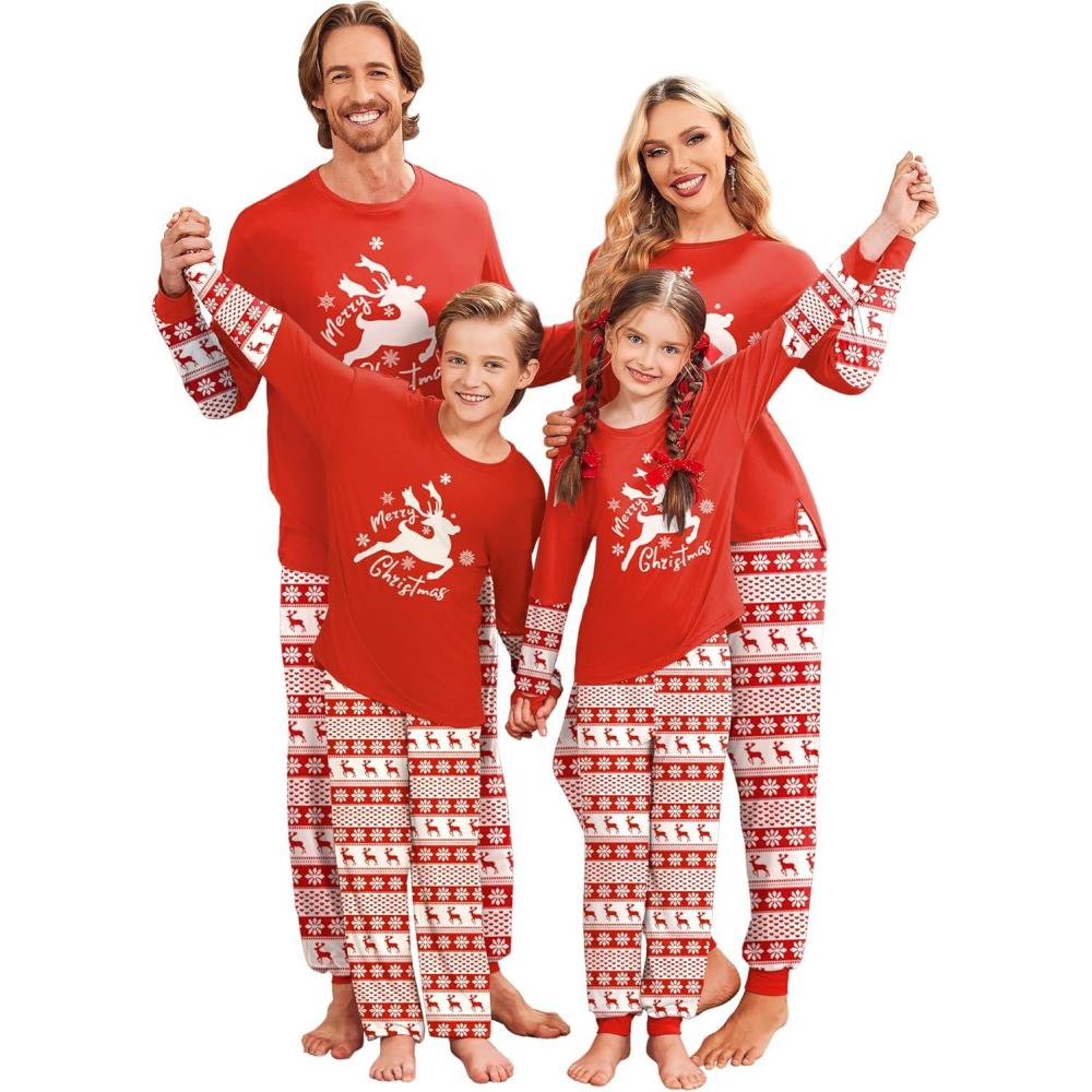 imageEkouaer Family Christmas Pajamas Matching Sets Soft Long Sleeve Couple Pjs Xmas Sleepwear Holiday Lounge SetRed White Reindeer