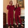 Ekouaer Christmas Matching Onesie for Couples Elk Antler Hooded Zipper Long Sleeve Pajamas with Pockets S-XXL(Red Plaid)