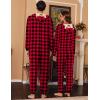 Ekouaer Christmas Matching Onesie for Couples Elk Antler Hooded Zipper Long Sleeve Pajamas with Pockets S-XXL(Red Plaid)