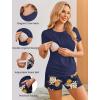 Ekouaer Maternity Nursing Pajamas Set 3 Piece Postpartum Lounge Breastfeeding Pjs Pregnancy Shorts & Pants S-XXL(Floral Navy Blue)