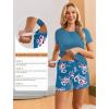 Ekouaer Maternity Nursing Pajamas Set 3 Piece Postpartum Lounge Breastfeeding Pjs Pregnancy Shorts & Pants S-XXL(Floral Teal)