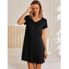 Ekouaer Nightgowns for Women Short Sleeve Sleepshirt V Neck Short Nightshirt Pullover Soft Ruffled Sleepwear S-XXXL(Black)