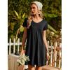 Ekouaer Nightgowns for Women Short Sleeve Sleepshirt V Neck Short Nightshirt Pullover Soft Ruffled Sleepwear S-XXXL(Black)