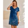 Ekouaer Nightgowns for Women Short Sleeve Sleepshirt V Neck Short Nightshirt Pullover Soft Ruffled Sleepwear S-XXXL(Ethnic Print Blue)