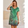 Ekouaer Nightgowns for Women Short Sleeve Sleepshirt V Neck Short Nightshirt Pullover Soft Ruffled Sleepwear S-XXXL(Green Flower)