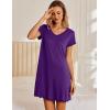 Ekouaer Nightgowns for Women Short Sleeve Sleepshirt V Neck Short Nightshirt Pullover Soft Ruffled Sleepwear S-XXXL(Purple)