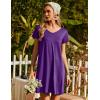 Ekouaer Nightgowns for Women Short Sleeve Sleepshirt V Neck Short Nightshirt Pullover Soft Ruffled Sleepwear S-XXXL(Purple)
