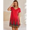 Ekouaer Nightgowns for Women Short Sleeve Sleepshirt V Neck Short Nightshirt Pullover Soft Ruffled Sleepwear S-XXXL(Red Feather)