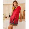 Ekouaer Nightgowns for Women Short Sleeve Sleepshirt V Neck Short Nightshirt Pullover Soft Ruffled Sleepwear S-XXXL(Red Feather)