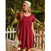 Ekouaer Nightgowns for Women Short Sleeve Sleepshirt V Neck Short Nightshirt Pullover Soft Ruffled Sleepwear S-XXXL(Wine Red)