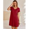 Ekouaer Nightgowns for Women Short Sleeve Sleepshirt V Neck Short Nightshirt Pullover Soft Ruffled Sleepwear S-XXXL(Wine Red)