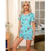 Ekouaer Pajama Set for Women 2 Piece Lounge Set Short Sleeve Tops and Shorts Soft Sleepwear, Chest Pocket(Blue Flower)