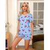 Ekouaer Pajama Set for Women 2 Piece Lounge Set Short Sleeve Tops and Shorts Soft Sleepwear, Chest Pocket(Blue-cherry)