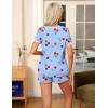 Ekouaer Pajama Set for Women 2 Piece Lounge Set Short Sleeve Tops and Shorts Soft Sleepwear, Chest Pocket(Blue-cherry)