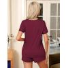 Ekouaer Pajama Set for Women 2 Piece Lounge Set Short Sleeve Tops and Shorts Soft Sleepwear, Chest Pocket(Dark Red)