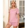 Ekouaer Pajama Set for Women 2 Piece Lounge Set Short Sleeve Tops and Shorts Soft Sleepwear, Chest Pocket(Pink)