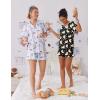 Ekouaer Pajama Set for Women 2 Piece Lounge Set Short Sleeve Tops and Shorts Soft Sleepwear, Chest Pocket(Teddy-black Moon)