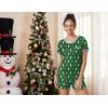 Ekouaer Pajama Set for Women 2 Piece Lounge Set Short Sleeve Tops and Shorts Soft Sleepwear, Chest Pocket(Teddy-green Christmas)