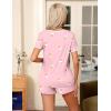 Ekouaer Pajama Set for Women 2 Piece Lounge Set Short Sleeve Tops and Shorts Soft Sleepwear, Chest Pocket(Teddy-pink Moon)
