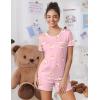 Ekouaer Pajama Set for Women 2 Piece Lounge Set Short Sleeve Tops and Shorts Soft Sleepwear, Chest Pocket(Teddy-pink Moon)