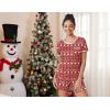Ekouaer Pajama Set for Women 2 Piece Lounge Set Short Sleeve Tops and Shorts Soft Sleepwear, Chest Pocket(Teddy-red Christmas)