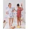 Ekouaer Pajama Set for Women 2 Piece Lounge Set Short Sleeve Tops and Shorts Soft Sleepwear, Chest Pocket(Teddy-red Christmas)