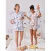 Ekouaer Pajama Set for Women 2 Piece Lounge Set Short Sleeve Tops and Shorts Soft Sleepwear, Chest Pocket(Teddy-tye Die)