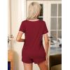 Ekouaer Pajama Set for Women 2 Piece Lounge Set Short Sleeve Tops and Shorts Soft Sleepwear, Chest Pocket(Wine Red)