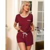 Ekouaer Pajama Set for Women 2 Piece Lounge Set Short Sleeve Tops and Shorts Soft Sleepwear, Chest Pocket(Wine Red)