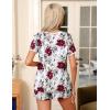 Ekouaer Pajama Set for Women 2 Piece Lounge Set Short Sleeve Tops and Shorts Soft Sleepwear, Chest Pocket(Wine Red Flower)